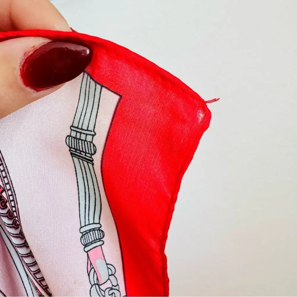 NEW HERMES Box Pink White Red Silky Print Washington's Carriage Scarf 140